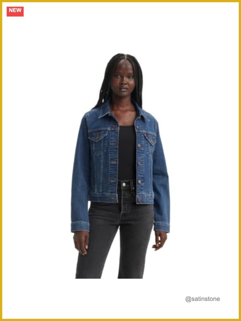 Denim Trucker Jacket Long Sleeve Cotton Blend Women's Classic